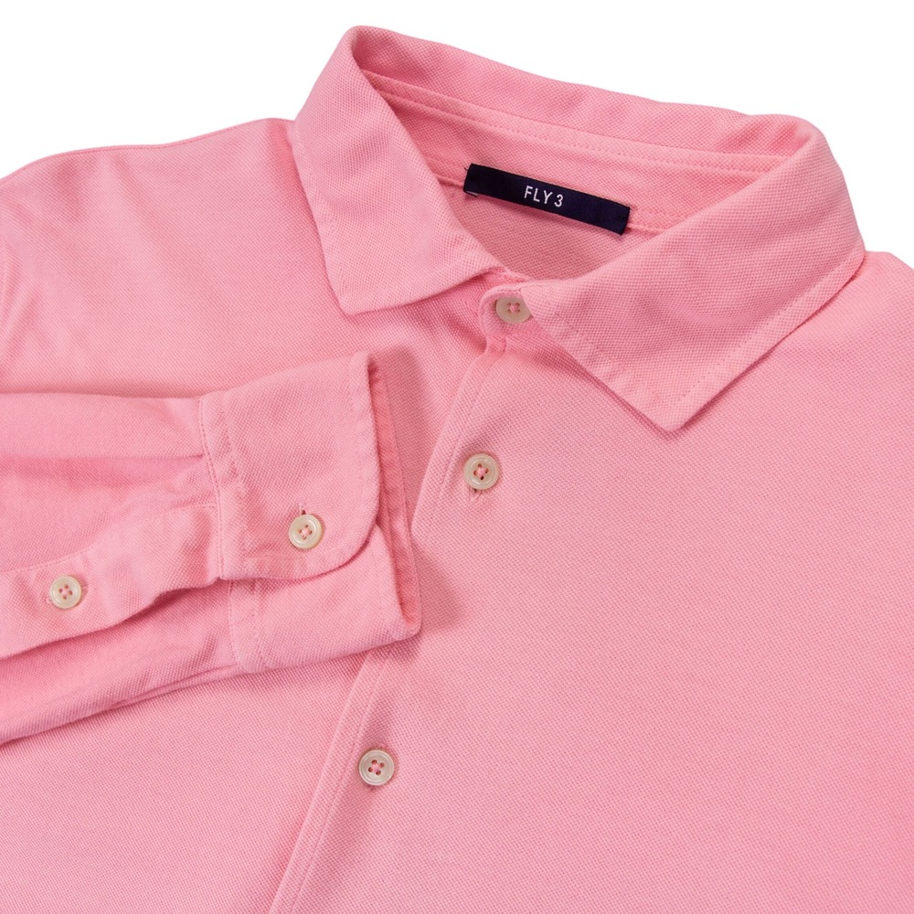 FLY3 Mens M Pink Long‎ Sleeve Button Front Shirt Pique Cotton Made in Italy